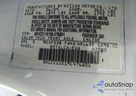 2009 Nissan Versa 1.6 from USA, damaged, VIN 3N1CC11E19L476801